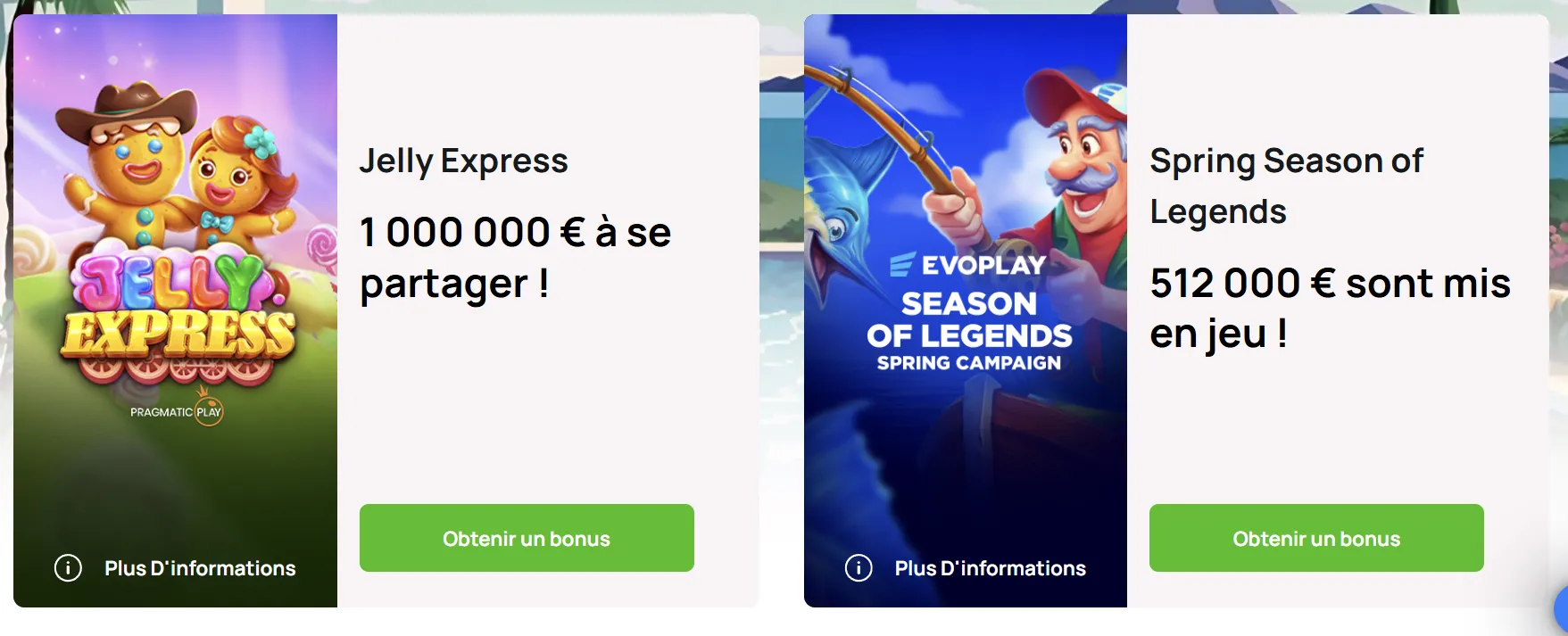 Page des promotions de Millionz Casino présentant les offres hebdomadaires et le cashback